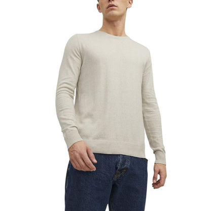 Jack & Jones Beige Cotton Sweatshirt - JJEEMIL KNIT CREW NECK NOOS