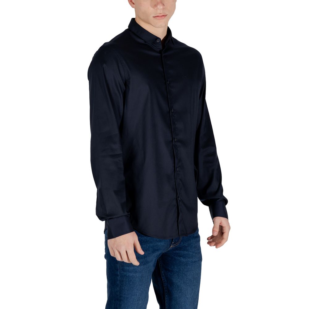 Armani Exchange Blue Lyocell Long Sleeve Shirt