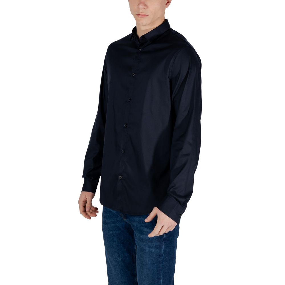 Armani Exchange Blue Lyocell Long Sleeve Shirt