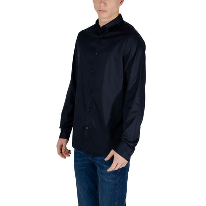 Armani Exchange Blue Lyocell Long Sleeve Shirt