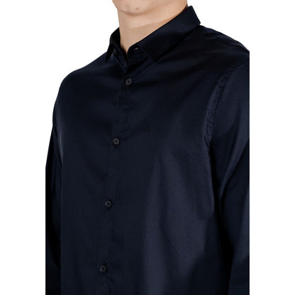 Armani Exchange Blue Lyocell Long Sleeve Shirt