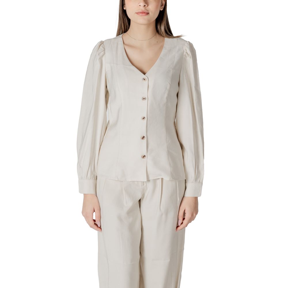 Vila Clothes Vimulli V-Neck L/S Top - Cream Viscose Blouse
