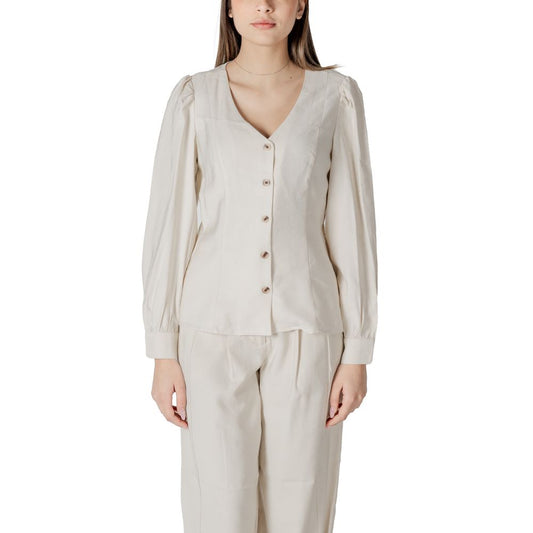 Vila Clothes Vimulli V-Neck L/S Top - Cream Viscose Blouse