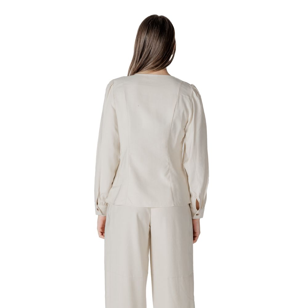 Vila Clothes Vimulli V-Neck L/S Top - Cream Viscose Blouse