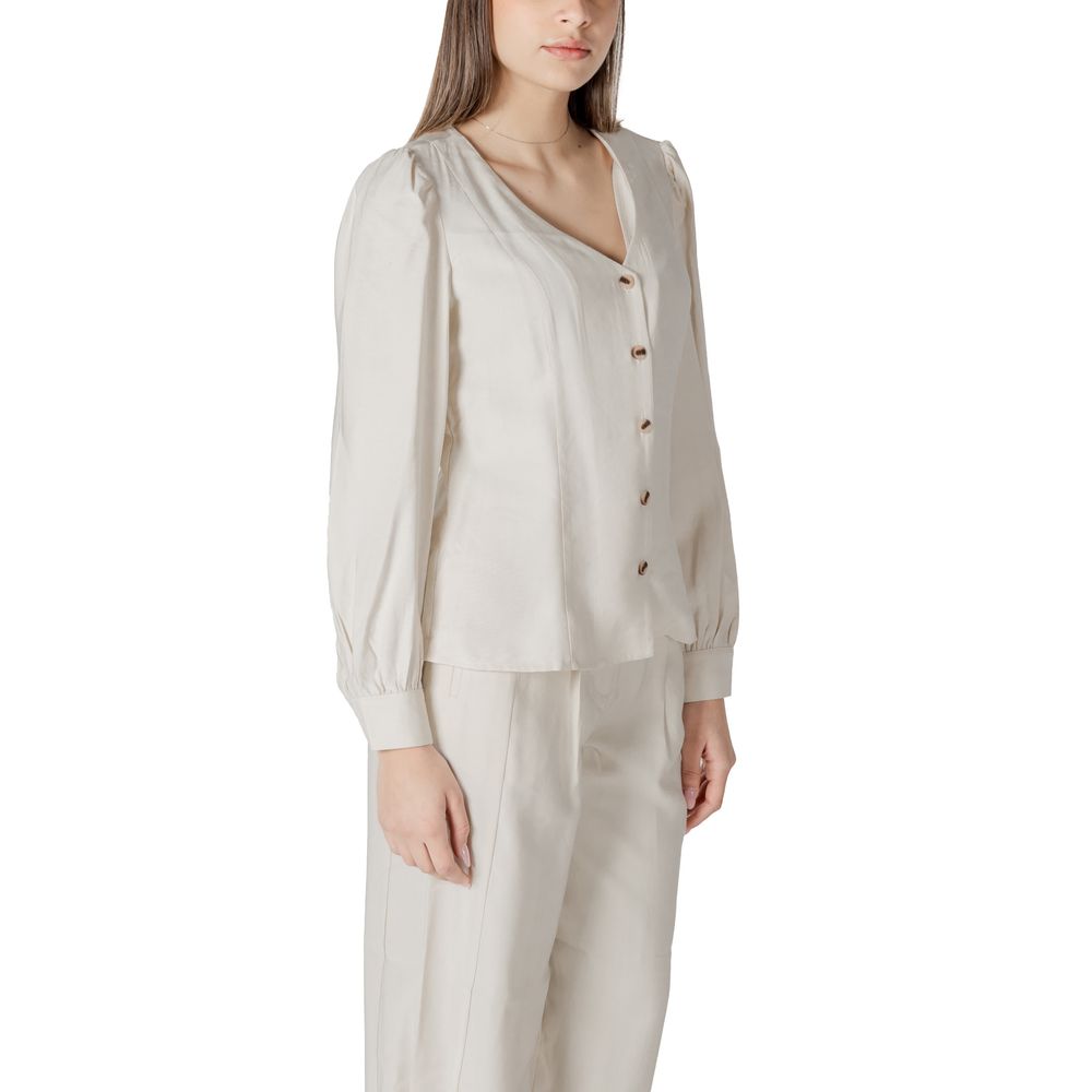 Vila Clothes Vimulli V-Neck L/S Top - Cream Viscose Blouse