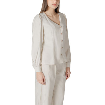 Vila Clothes Vimulli V-Neck L/S Top - Cream Viscose Blouse