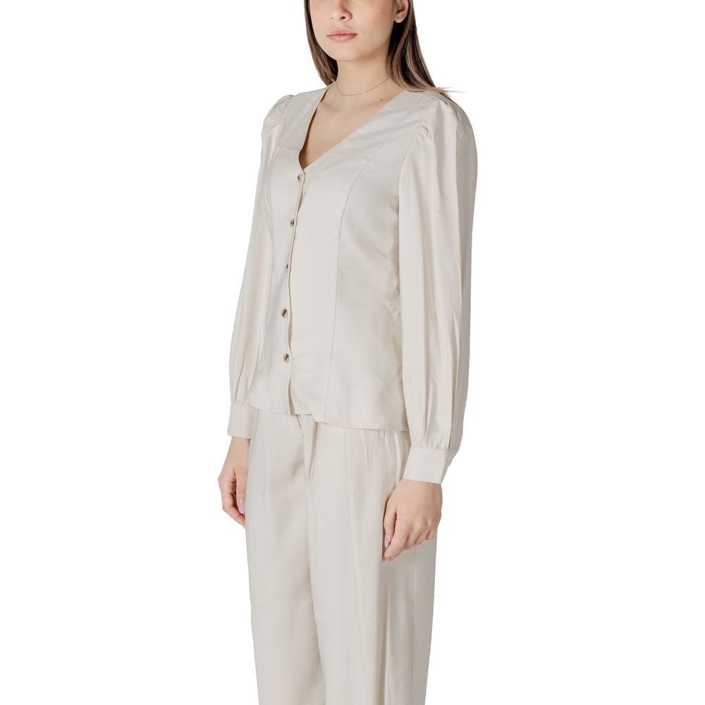 Vila Clothes Vimulli V-Neck L/S Top - Cream Viscose Blouse