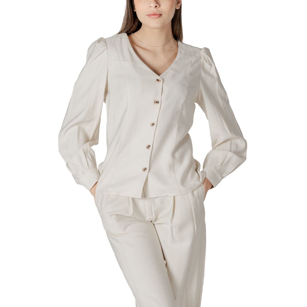 Vila Clothes Vimulli V-Neck L/S Top - Cream Viscose Blouse