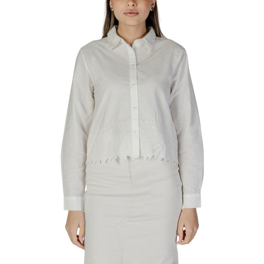 Jacqueline De Yong Women's White Cotton Shirt
