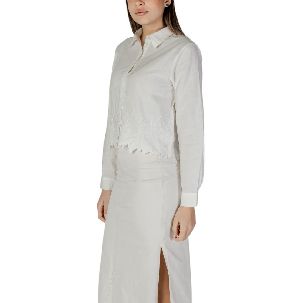 Jacqueline De Yong Women's White Cotton Shirt
