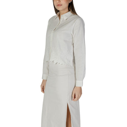 Jacqueline De Yong Women's White Cotton Shirt