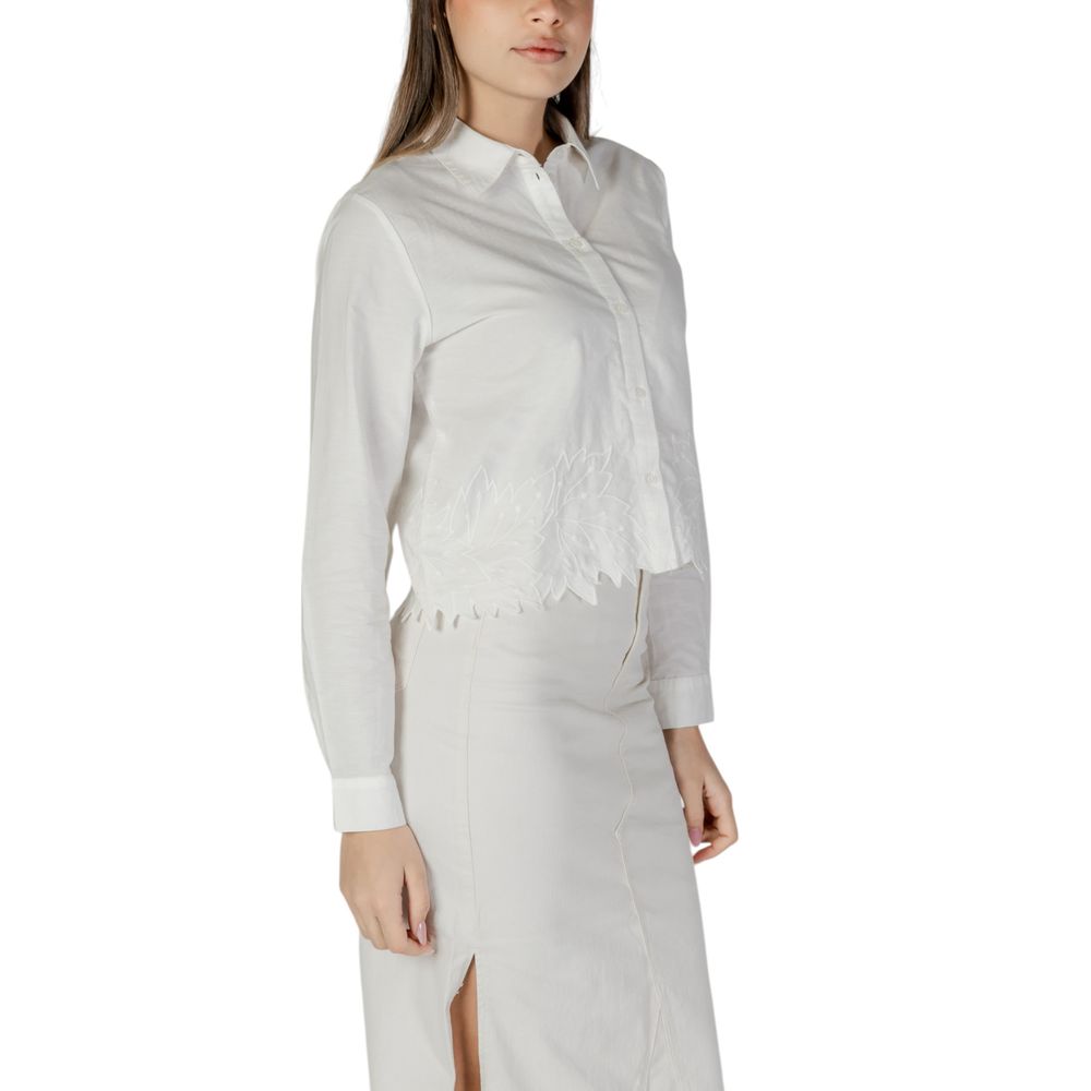 Jacqueline De Yong Women's White Cotton Shirt