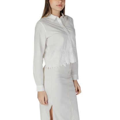 Jacqueline De Yong Women's White Cotton Shirt