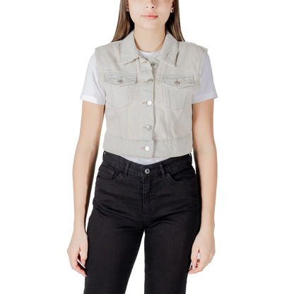 Only Light Blue Cotton Sleeveless Jacket
