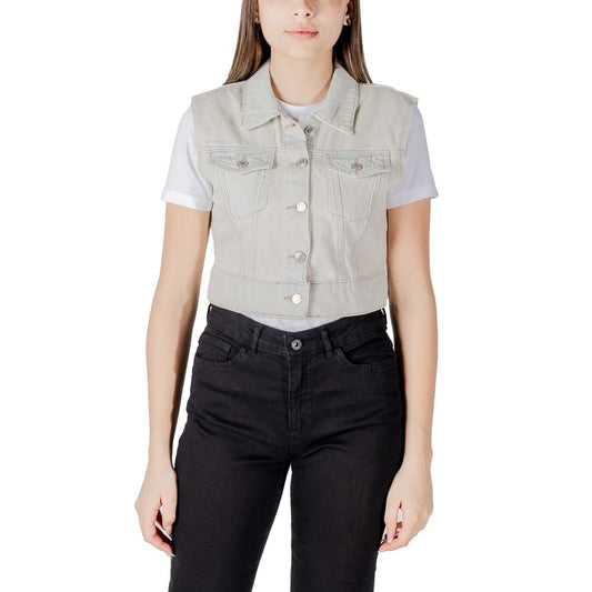 Only Light Blue Cotton Sleeveless Jacket
