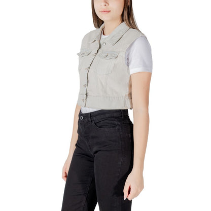 Only Light Blue Cotton Sleeveless Jacket