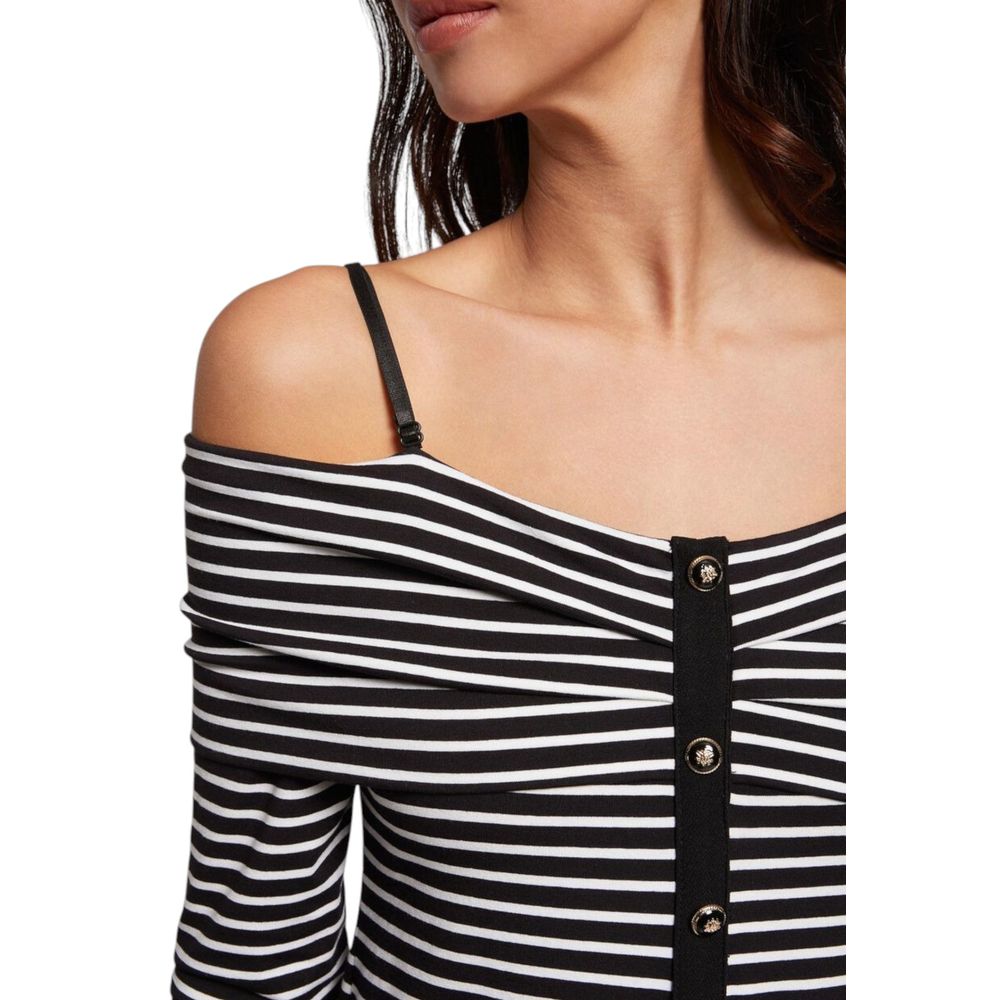 Morgan De Toi Black And White Viscose Long Sleeve T-Shirt