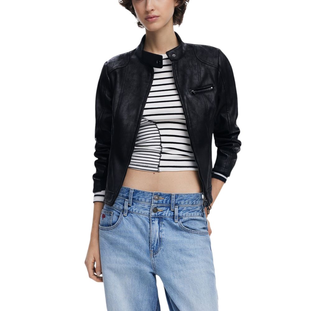 Desigual Black Polyester Jacket – Spring/Summer Collection for Women