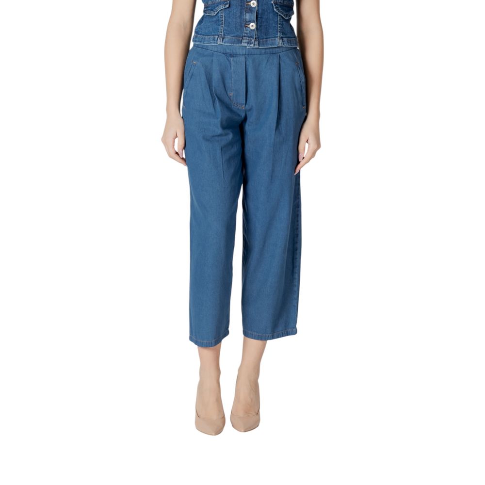 ICHI Blue Cotton Slouchy Balloon Jeans for Women