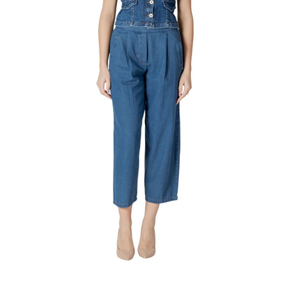ICHI Blue Cotton Slouchy Balloon Jeans for Women
