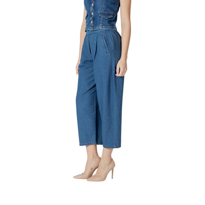 ICHI Blue Cotton Slouchy Balloon Jeans for Women