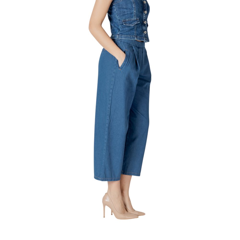 ICHI Blue Cotton Slouchy Balloon Jeans for Women