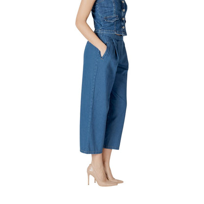 ICHI Blue Cotton Slouchy Balloon Jeans for Women