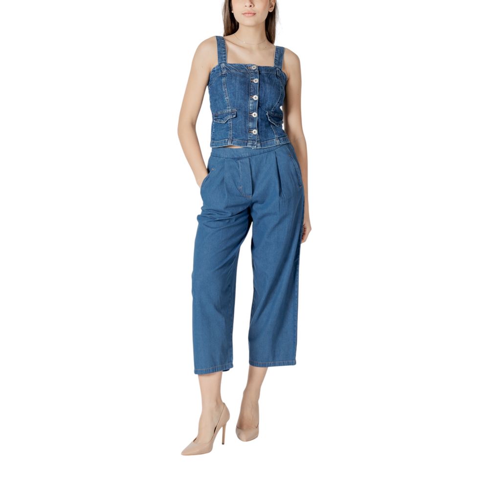 ICHI Blue Cotton Slouchy Balloon Jeans for Women