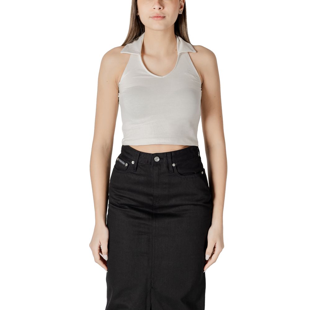 Calvin Klein Jeans Beige Polo Collar Halterneck Cotton Top