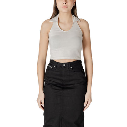 Calvin Klein Jeans Beige Polo Collar Halterneck Cotton Top