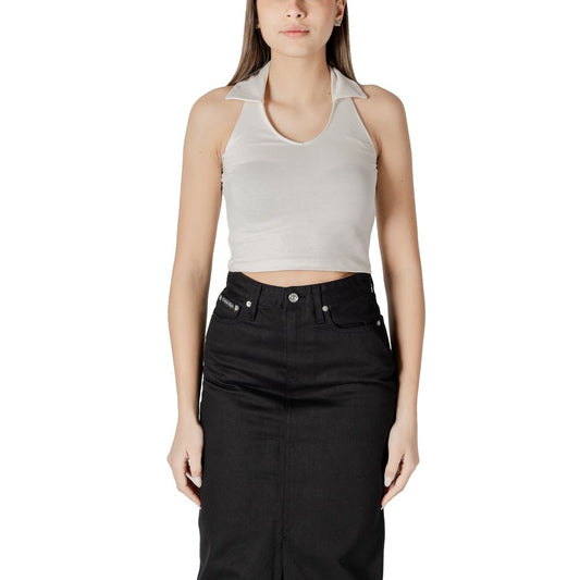 Calvin Klein Jeans Beige Polo Collar Halterneck Cotton Top