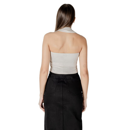Calvin Klein Jeans Beige Polo Collar Halterneck Cotton Top