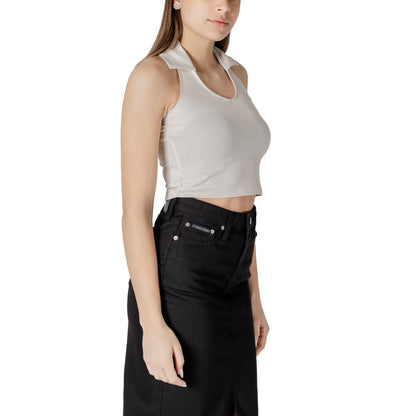 Calvin Klein Jeans Beige Polo Collar Halterneck Cotton Top