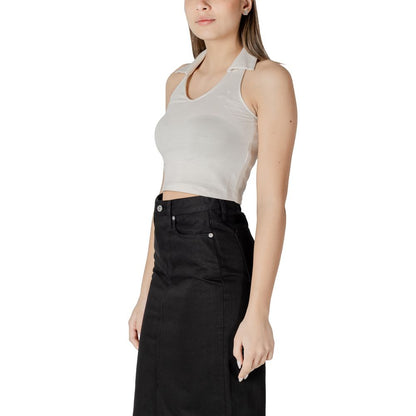 Calvin Klein Jeans Beige Polo Collar Halterneck Cotton Top