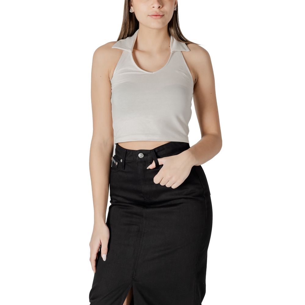 Calvin Klein Jeans Beige Polo Collar Halterneck Cotton Top