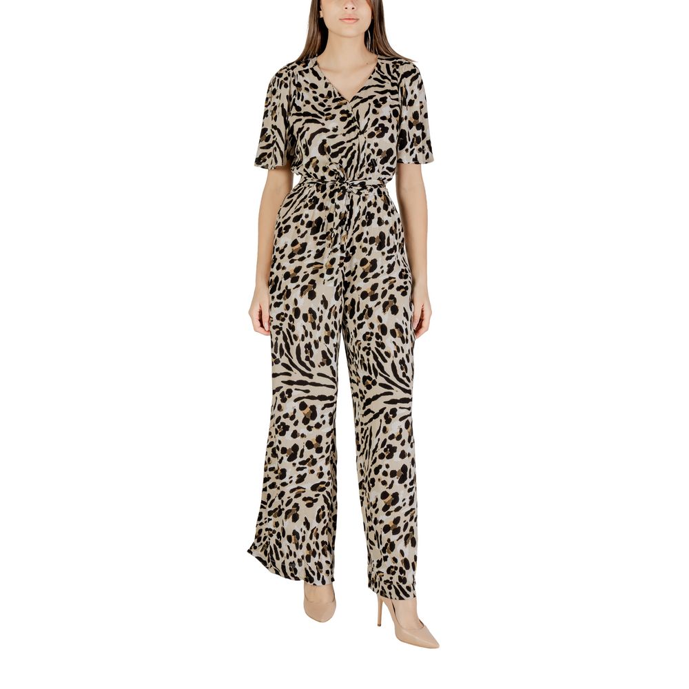 ICHI Leopard Print Short Sleeved Jumpsuit