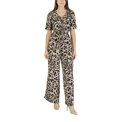 ICHI Leopard Print Short Sleeved Jumpsuit