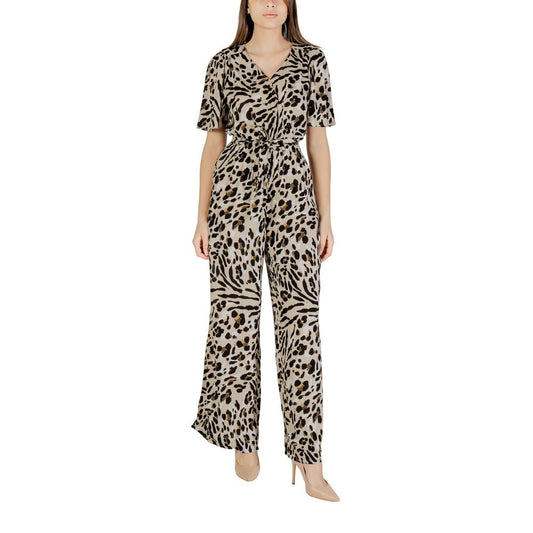 ICHI Leopard Print Short Sleeved Jumpsuit