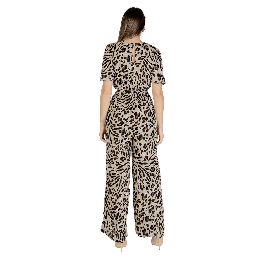 ICHI Leopard Print Short Sleeved Jumpsuit