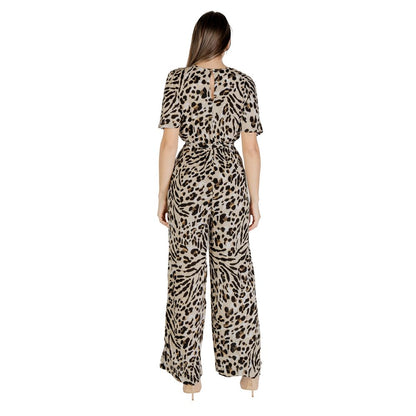 ICHI Leopard Print Short Sleeved Jumpsuit