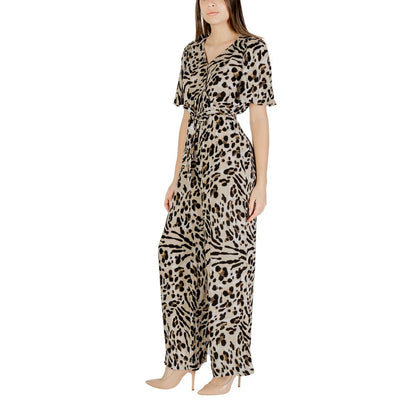 ICHI Leopard Print Short Sleeved Jumpsuit
