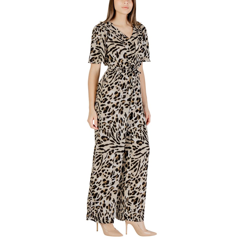 ICHI Leopard Print Short Sleeved Jumpsuit