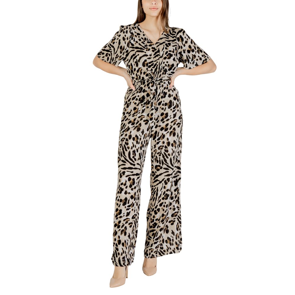 ICHI Leopard Print Short Sleeved Jumpsuit