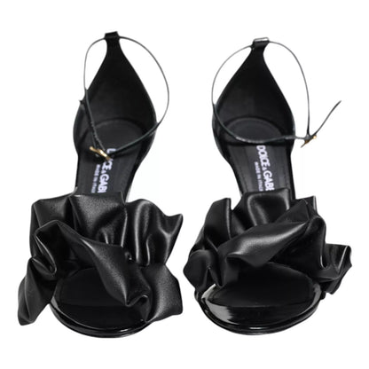 Dolce & Gabbana Black Leather Ankle Strap Heel Sandals