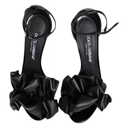 Dolce & Gabbana Black Leather Ankle Strap Heel Sandals