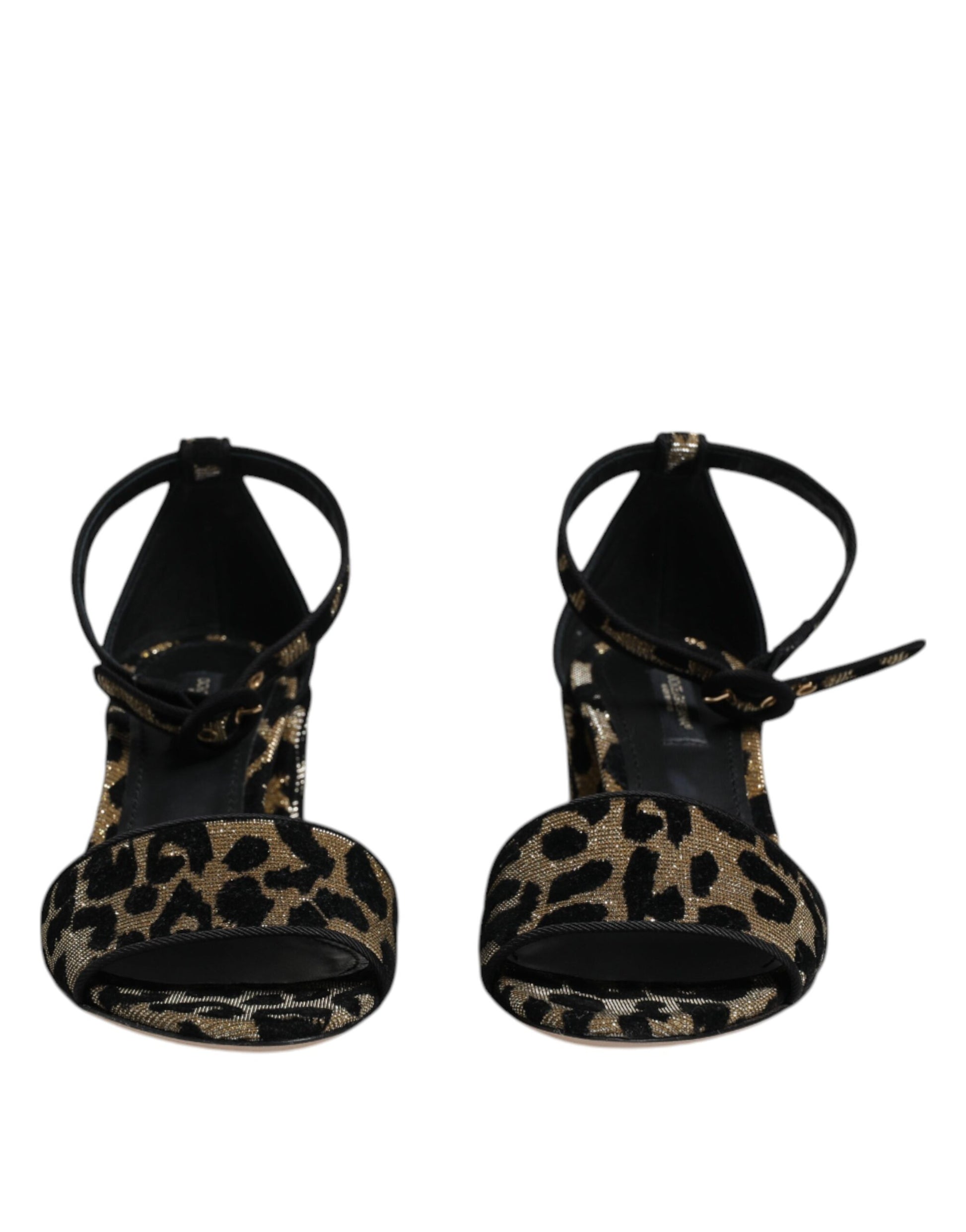 Dolce & Gabbana Gold Leopard Ankle Strap Heels Sandals