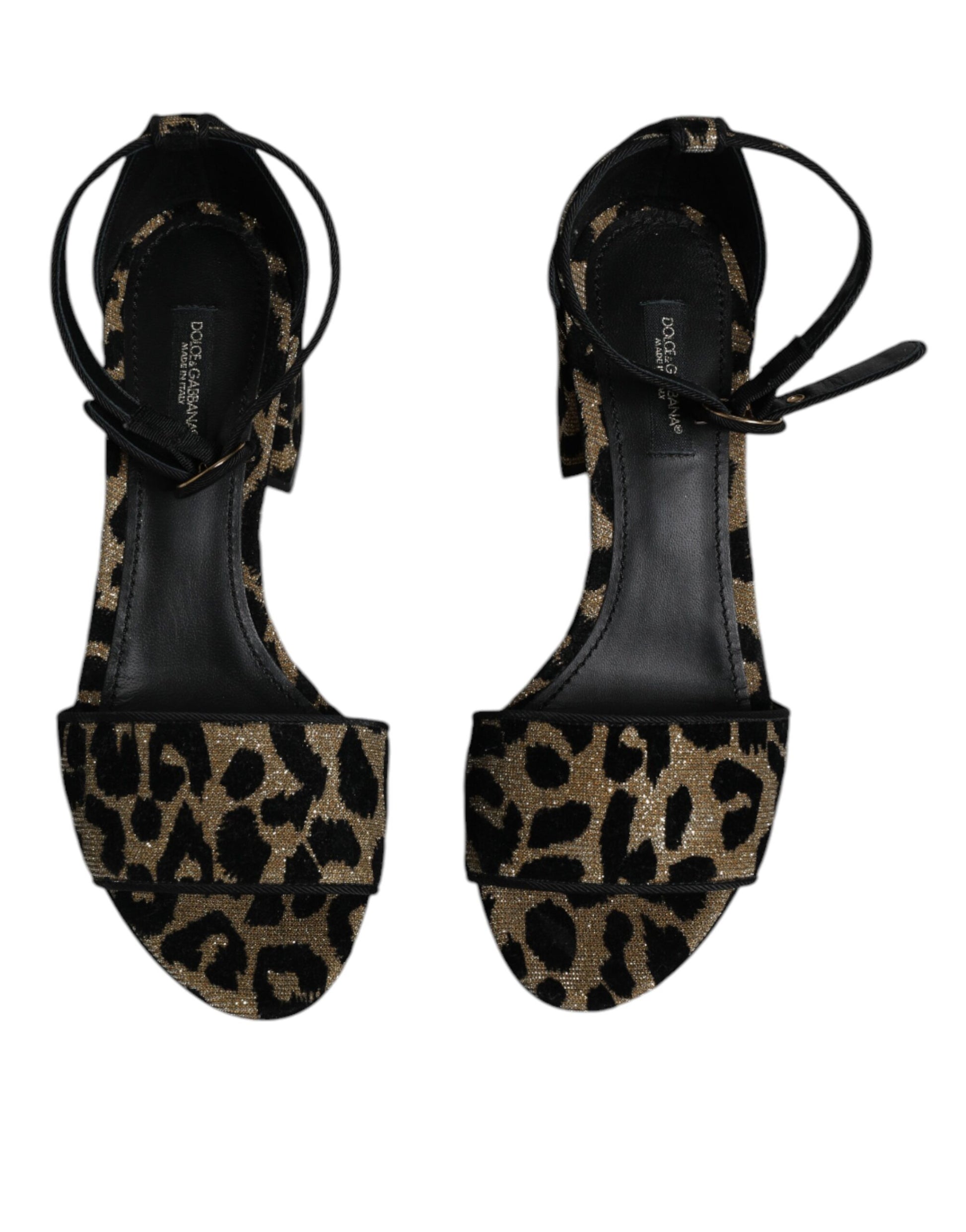 Dolce & Gabbana Gold Leopard Ankle Strap Heels Sandals