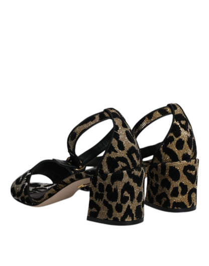 Dolce & Gabbana Gold Leopard Ankle Strap Heels Sandals