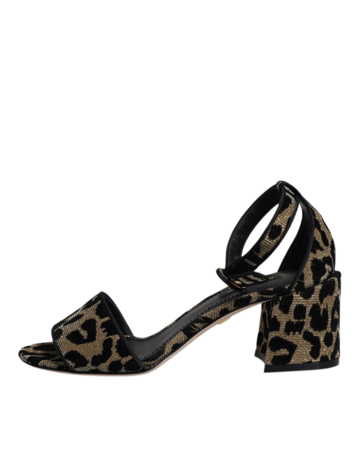 Dolce & Gabbana Gold Leopard Ankle Strap Heels Sandals