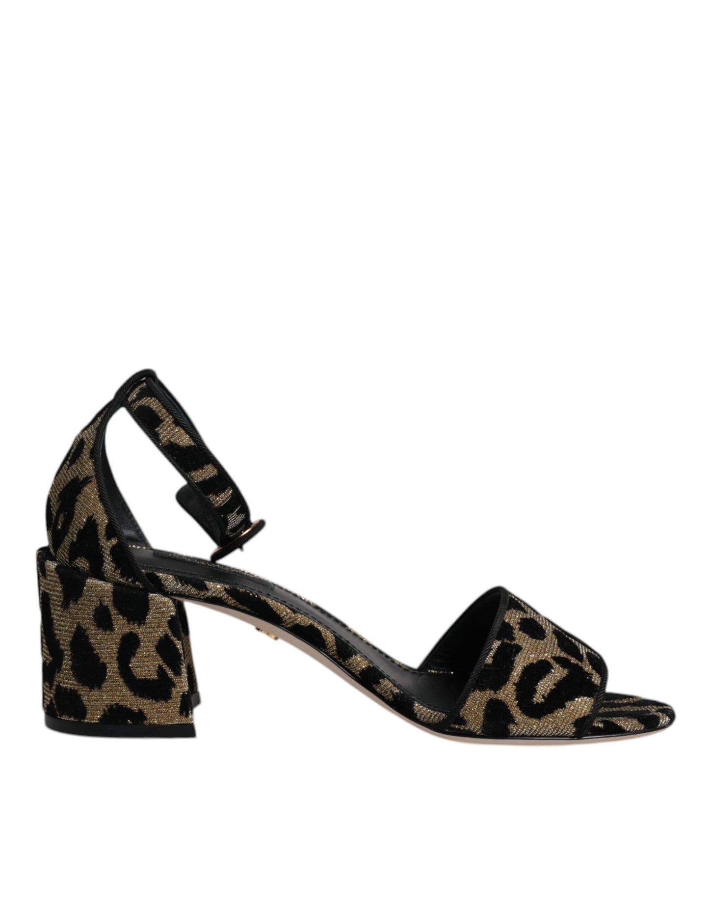 Dolce & Gabbana Gold Leopard Ankle Strap Heels Sandals